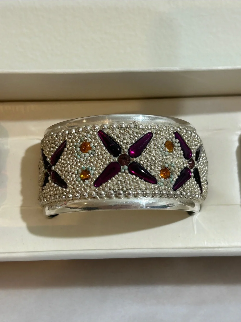 NOS Pier 1 Exclusive Silverplate Vtg Faceted Color Glass Napkin Rings Unused 3bx